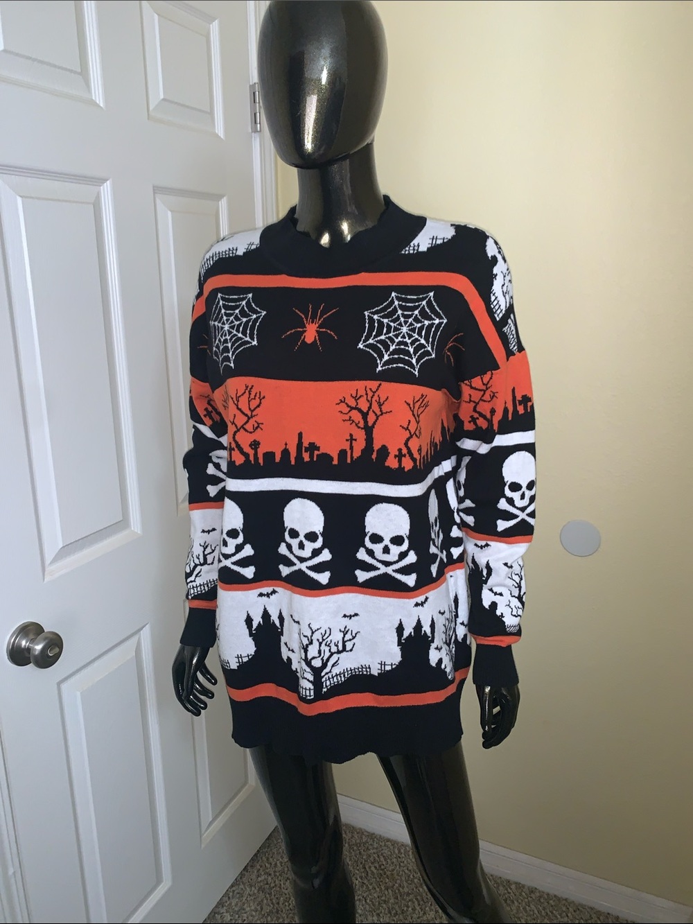Dolls Kill Trickz N Treatz Black Orange & White Halloween Crewneck Sweater